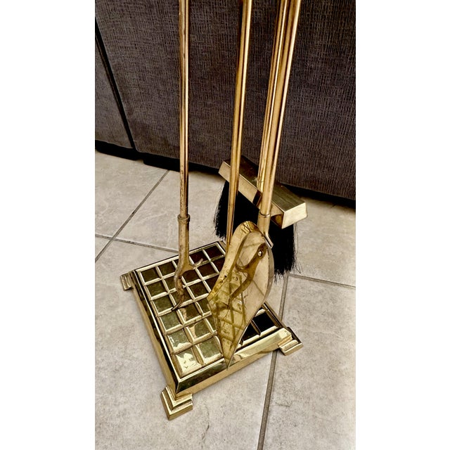 Set Modernist Brass Fireplace Tool Set For Sale - Image 10 of 16