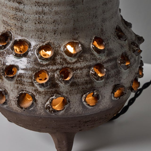 Gray 1970s Erik Glud Studio Crafted Stoneware Footed Table Lamp For Sale - Image 8 of 18