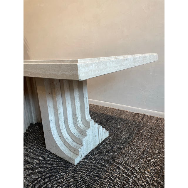 Beige Vintage 1970s Travertine Table in the Manner of Carlo Scarpa For Sale - Image 8 of 12