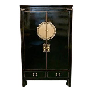 Asian Black Lacquer Armoire For Sale