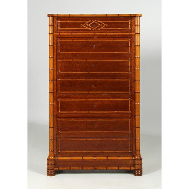Antique "faux bamboo" secretaire paris maple, bird's eye maple 1870s dimensions: h x w x d: 140 x 82 x 44 cm a very...