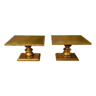 Mid 20th Century Pair of Gilt Hollywood Regency Pedestal Tables For Sale