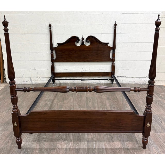 Traditional Vintage Full Size Ethan Allen Georgian Court Solid Cherry Four Poster Bed For Sale - Image 3 of 18