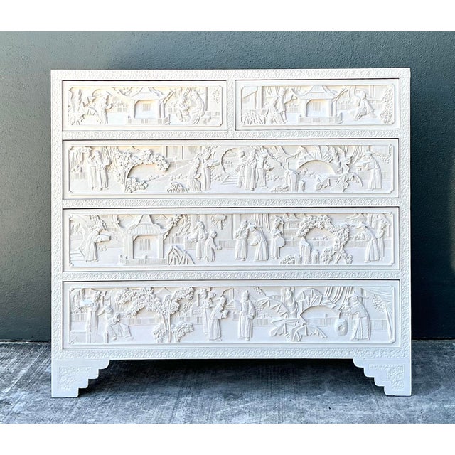 Vintage Todd Hase Asian Carved Relief Chest of Drawers For Sale - Image 9 of 12