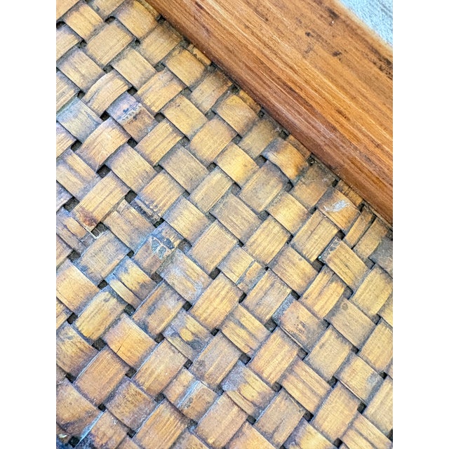 1970s Vintage Primitive Handcrafted Bamboo Wood & Woven Splint Tray For Sale - Image 5 of 11