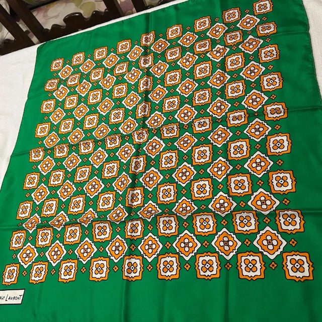 Yves Saint Laurent 1990s Vintage Fashion Silk Carré Scarf by Yves Saint Laurent For Sale - Image 4 of 10