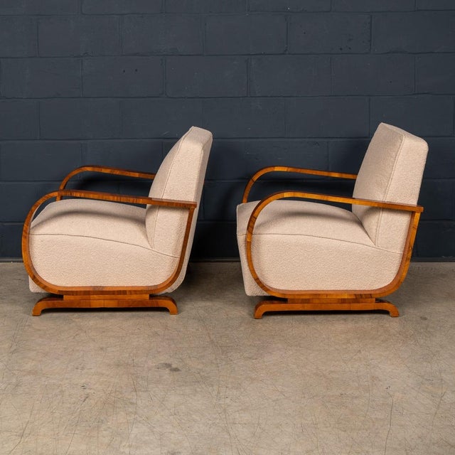 Vintage Austrian Art Deco Lounge Chairs in Walnut and Fabric, 1930, Set of 2 For Sale - Image 4 of 18