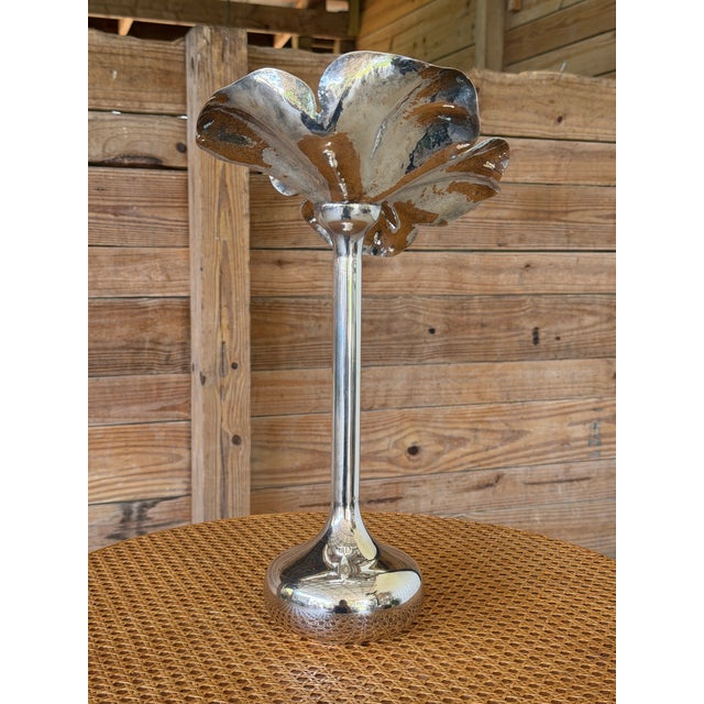 Metal Vintage Sculptural Silver-Plated Flower Form Candlestick or Bud Vase, Bacillar For Sale - Image 7 of 11