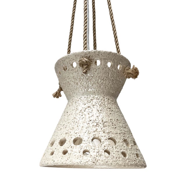 Mid-Century Modern Danish White Studio Pottery Pendant Lamp, 1960s For Sale