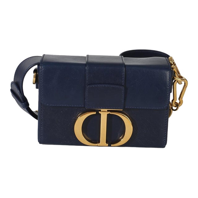 Navy Calfskin 30 Montaigne Box Bag For Sale