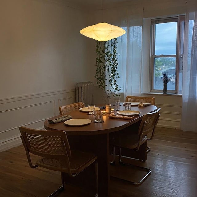 1960s Roswell Pendant Swag Light - Handcrafted Shinpuru-Sa Linen-Cotton Shade For Sale - Image 5 of 11