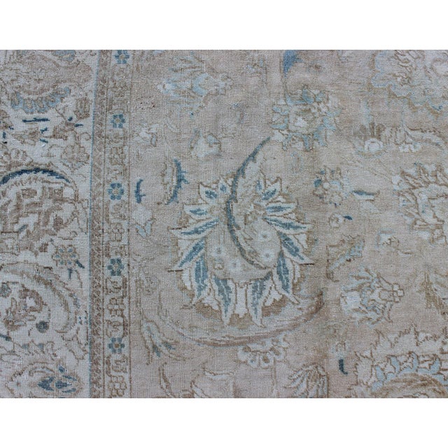 Vintage Tabriz Rug With Soft Floral Medallion Design in Neutral Distressed Tones 9'8 X 12'6 For Sale - Image 10 of 15