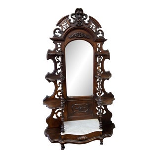 19th Century Solid Walnut Etagere W White Marble & Original Mirror For Sale