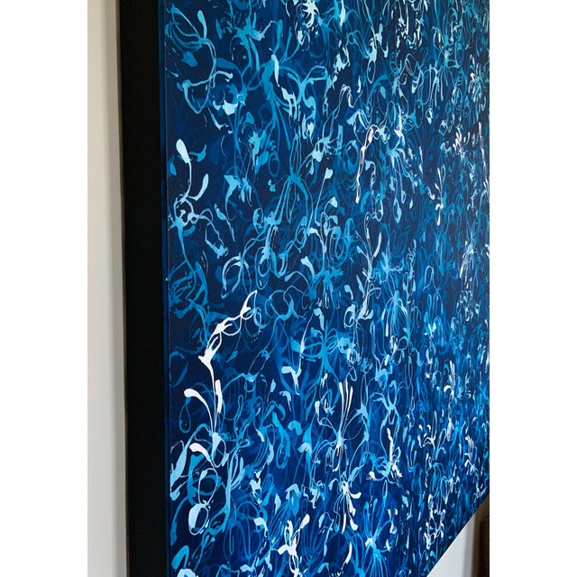 Contemporary Blue Rising No.1 - 48x48 Large Textured Abstract Painting on Canvas, Blue Atmospheric Contemporary Art For Sale - Image 3 of 6