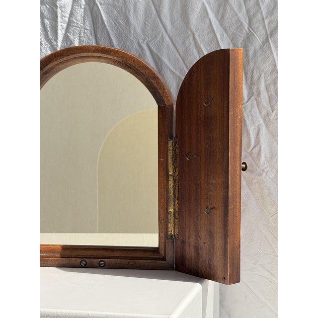 Mini Mirror with Rounded Oak Top, 1980s For Sale - Image 6 of 12
