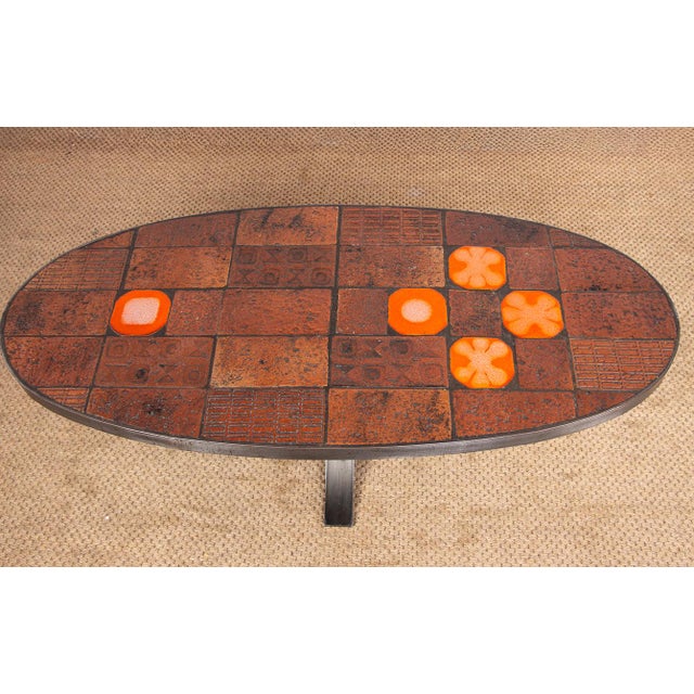 Coffee Table in Lava Stone, Ceramic and Steel by Jean Jaffeux, 1960s For Sale - Image 6 of 10