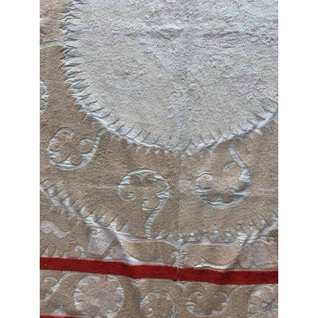 Mid-Century Modern Hand-Embroidered Neutral Tan Suzani Wall Hanging For Sale - Image 3 of 8