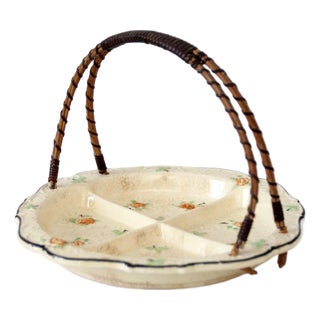 Vintage Japanese Floral Porcelain Serving Dish With Handle For Sale