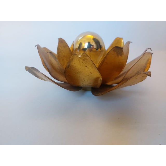 Hollywood Regency Gilt Lotus Wall Sconce, Italy, 1970s For Sale - Image 16 of 18