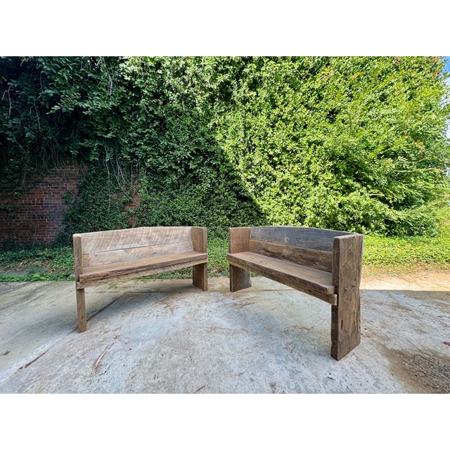 Primitive Rustic Farmhouse Reclaimed Barnwood Pew Bench 96 In. For Sale - Image 13 of 17