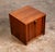 Square Mid Century Modern side table w/ tambour doors. Compact side table great for any home or space.