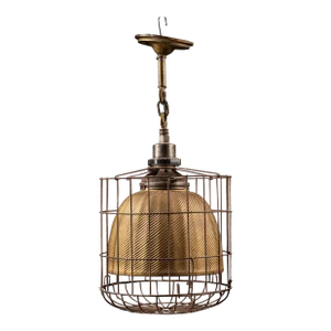 1920s Large Circular Mercury Glass Shade Cage Pendant