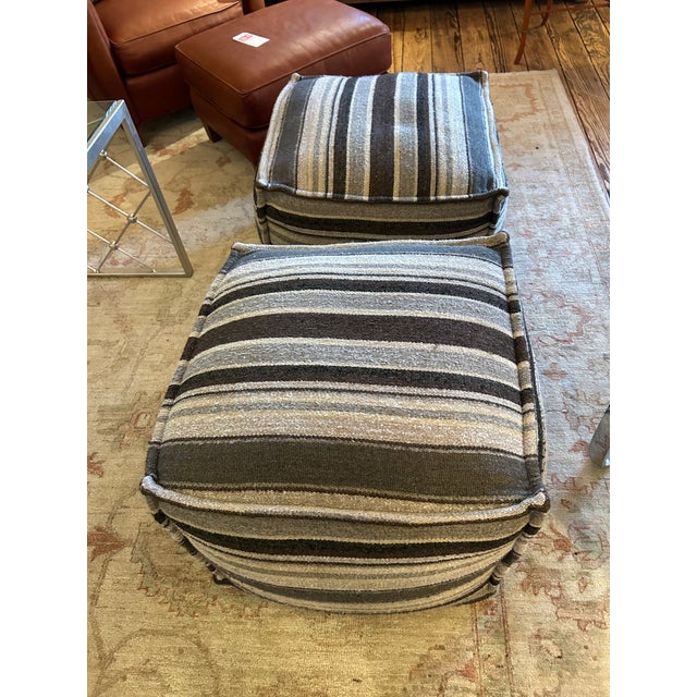 2020s Cube Shaped Striped Upholstered Poufs For Sale - Image 5 of 7