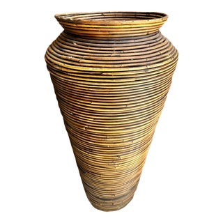 1970’s Mid Century Italian Pencil Reed Rattan Floor Vase For Sale