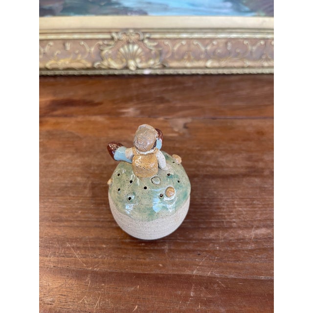 Ceramic Handmade Studio Pottery Incense Holder With Seated Figure Sculpture, Signed 1976 For Sale - Image 7 of 10