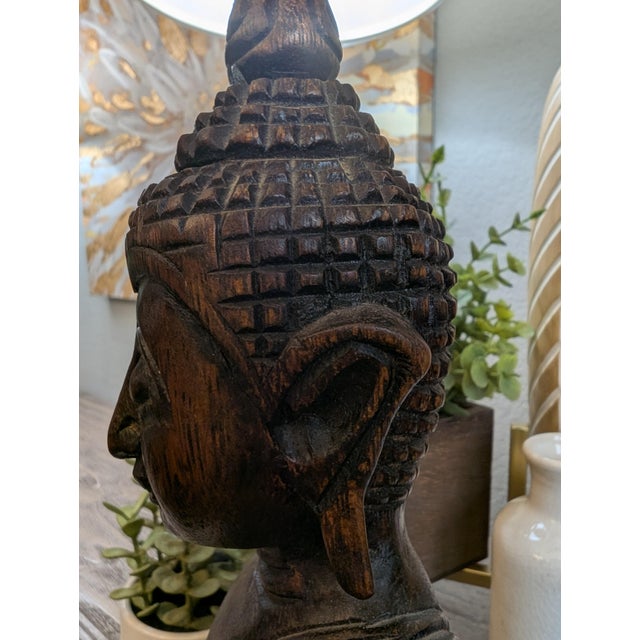 Brown Vintage Hand Carved Wooden Buddha Statue Sculpture Meditation Figure 14” Thai For Sale - Image 8 of 12
