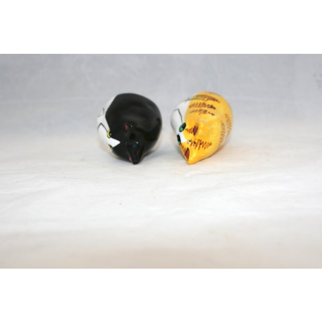 Yellow Vintage Candace Reiter Designs Catzilla Ceramic Hand Painted Salt & Pepper Shakers For Sale - Image 8 of 9