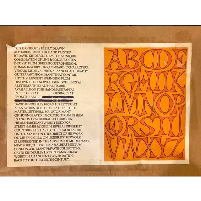 1960s 1968 David Kindersley Signed Limited Edition Calligraphic Alphabet Lithograph 8/50 - Disregard Styled After Under Details. For Sale - Image 5 of 8