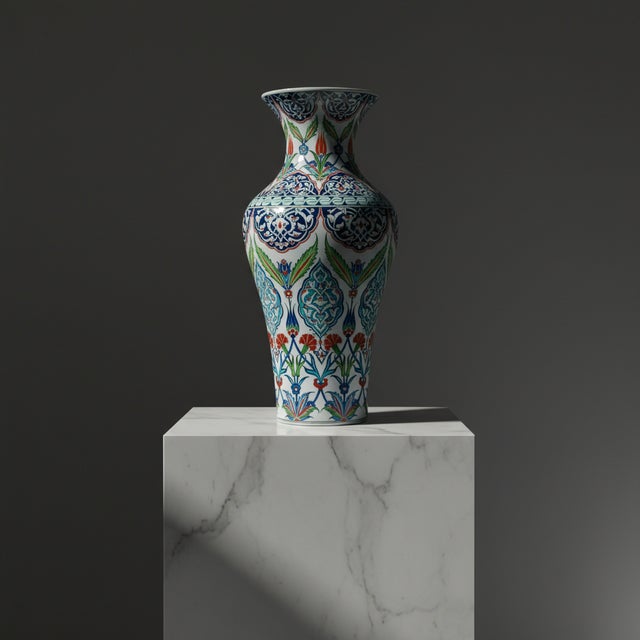 Blue Handmade Monumental Iznik Floor Vase (50cm) – Palace Style Rumi & Tulip Medallions – Ottoman Court Art For Sale - Image 8 of 8