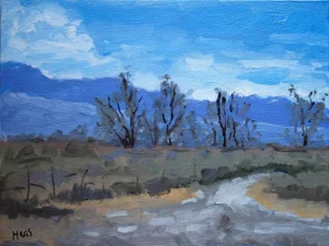 Purple Mountains Desert Valley, Oil Painting by L Haas