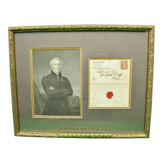 Framed English Portrait W/ C1848 1 Penny Postage Stamp/ Envelope For Sale