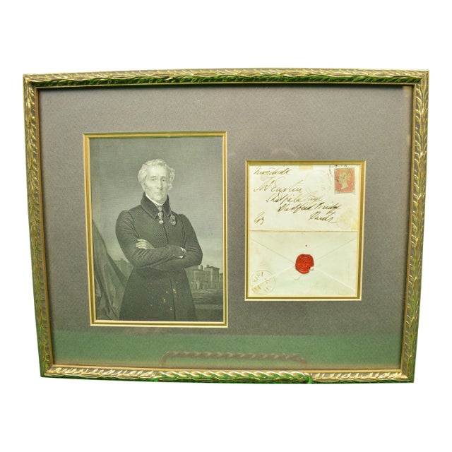 Framed English Portrait W/ C1848 1 Penny Postage Stamp/ Envelope For Sale