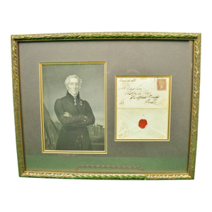 Framed English Portrait W/ C1848 1 Penny Postage Stamp/ Envelope