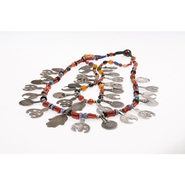 Early 20th Century Early 20th Century Charms, Coral and Silver Moroccan Necklace For Sale - Image 11 of 12