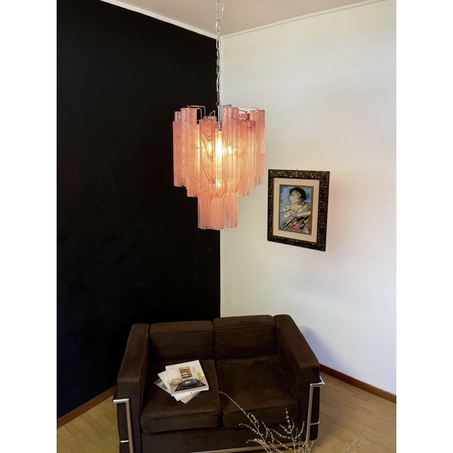 Glass Vintage Glass Tube Chandelier with 30 Albaster Pink Glasses, 1990s For Sale - Image 7 of 18