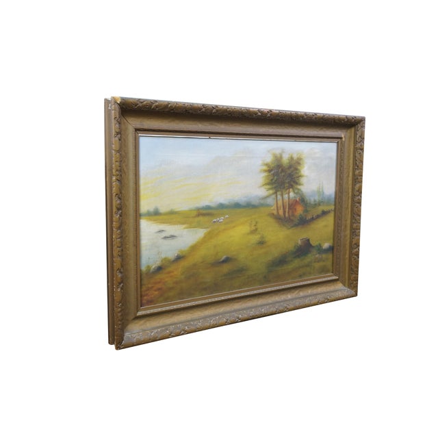 Farmhouse 1916 Antique William Fitzmaurice Farm Sheep Pastoral Landscape Oil Painting For Sale - Image 3 of 12