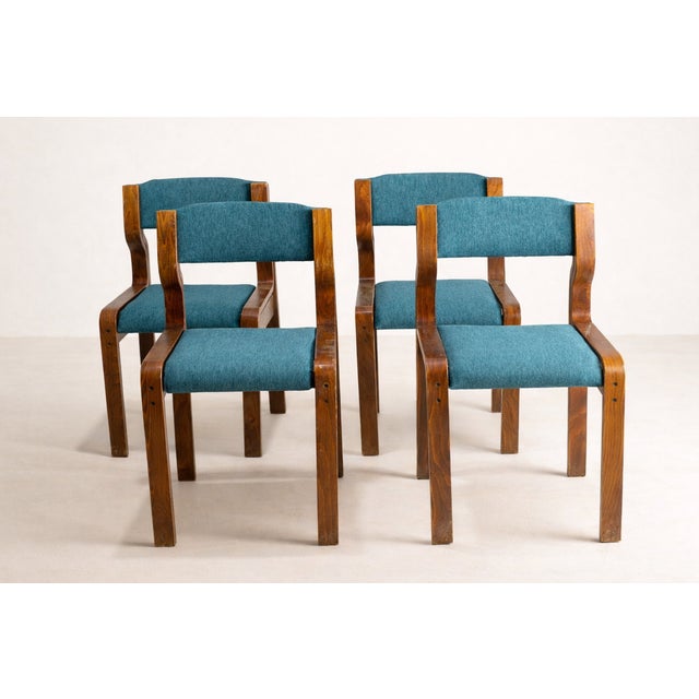 Blue Chairs by Ludvík Volák for Drevopodnik Holesov, 1960s, Set of 4 For Sale - Image 8 of 8