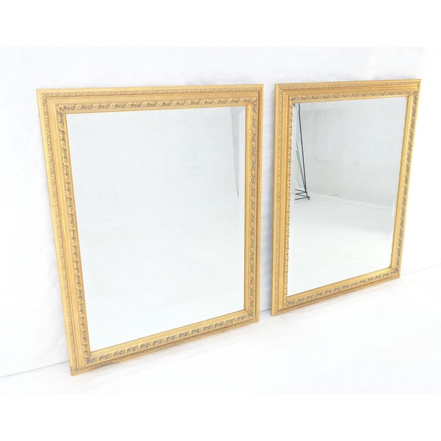 Hollywood Regency Pair of 35x43 Rectangle gold Gilt Frames Wall Mirrors Mint For Sale - Image 3 of 15