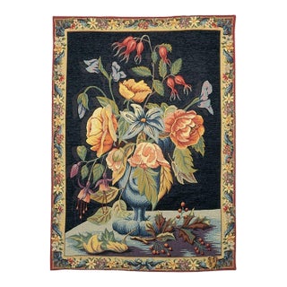 Floral Vase - Blue Loom Woven Tapestry - 200 X 145 Cm (6'7" X 4'9") - Requires Rod Size 4 For Sale