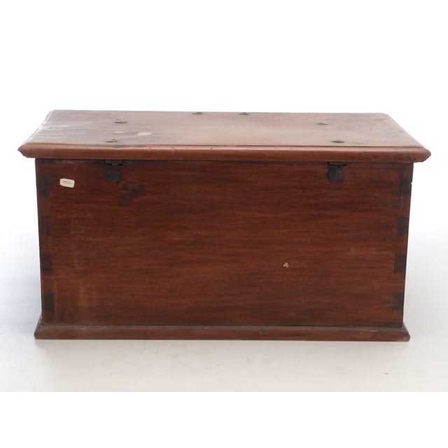 20th Century Anglo-Indian Carved Wood & Metal Storage Chest With Interior Till Box For Sale - Image 4 of 8