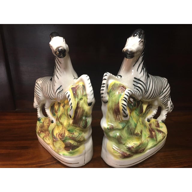 Ebony Staffordshire Circa 1880 Pair of Porcelain Flatback African Zebras For Sale - Image 8 of 10