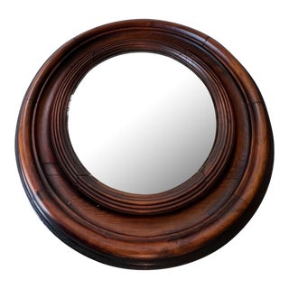 Antique Round Wood Wall Mirror For Sale