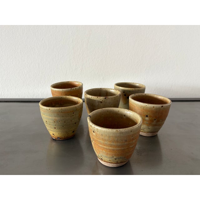 Beige Pyrite Stoneware Cup Set by Gustave Tiffoche, France, 1970s, Set of 6 For Sale - Image 8 of 18