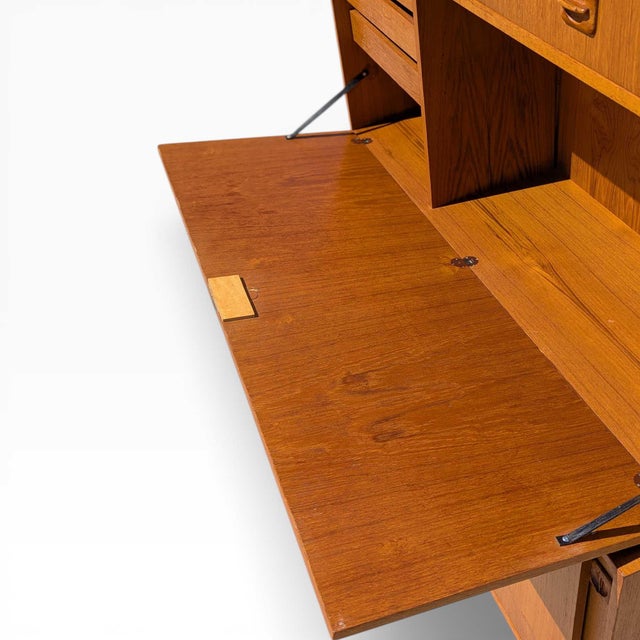 Mid-Century Teak Bookcase With Drop-Front Desk and Lighting, Mid-Century Modern For Sale - Image 11 of 18