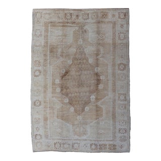 Vintage Oushak Rug With Soft Beige, Warm Taupe, and Ivory Tones For Sale