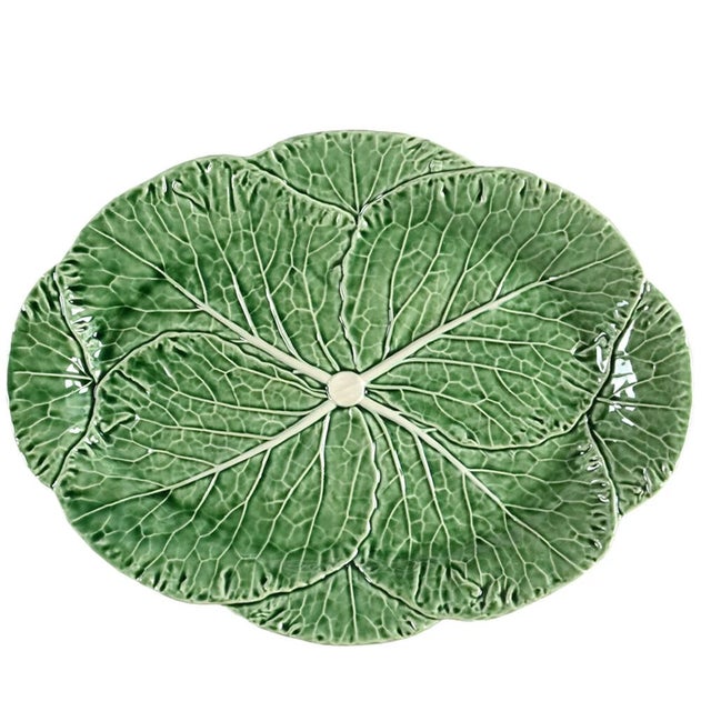 Mid-Century Modern Vintage Bordallo Pinheiro Majolica Cabbage Leaf Serving Platter For Sale - Image 3 of 6
